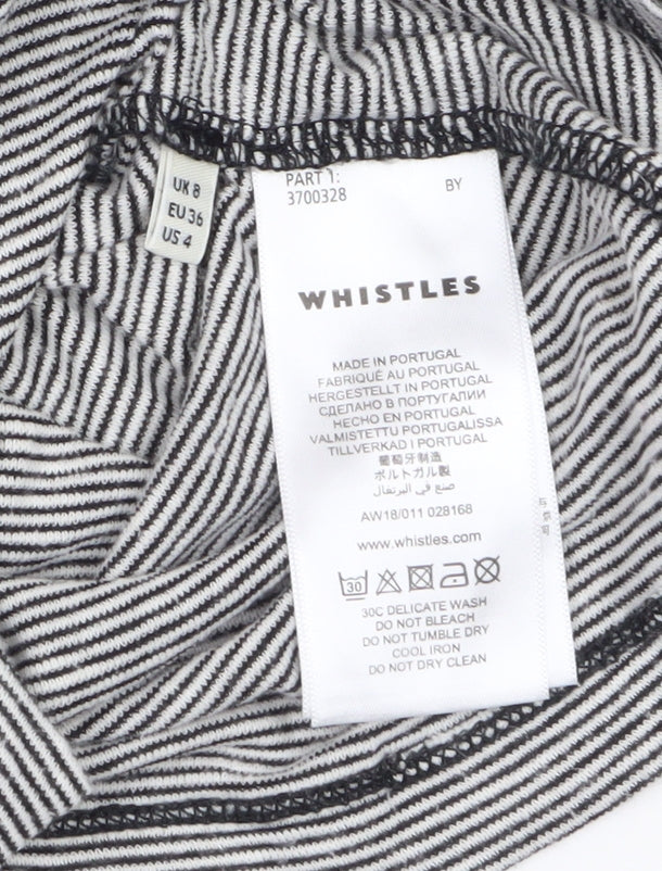 Whistles Women Grey Striped Roll Neck Long Sleeve Cotton Top Size 8