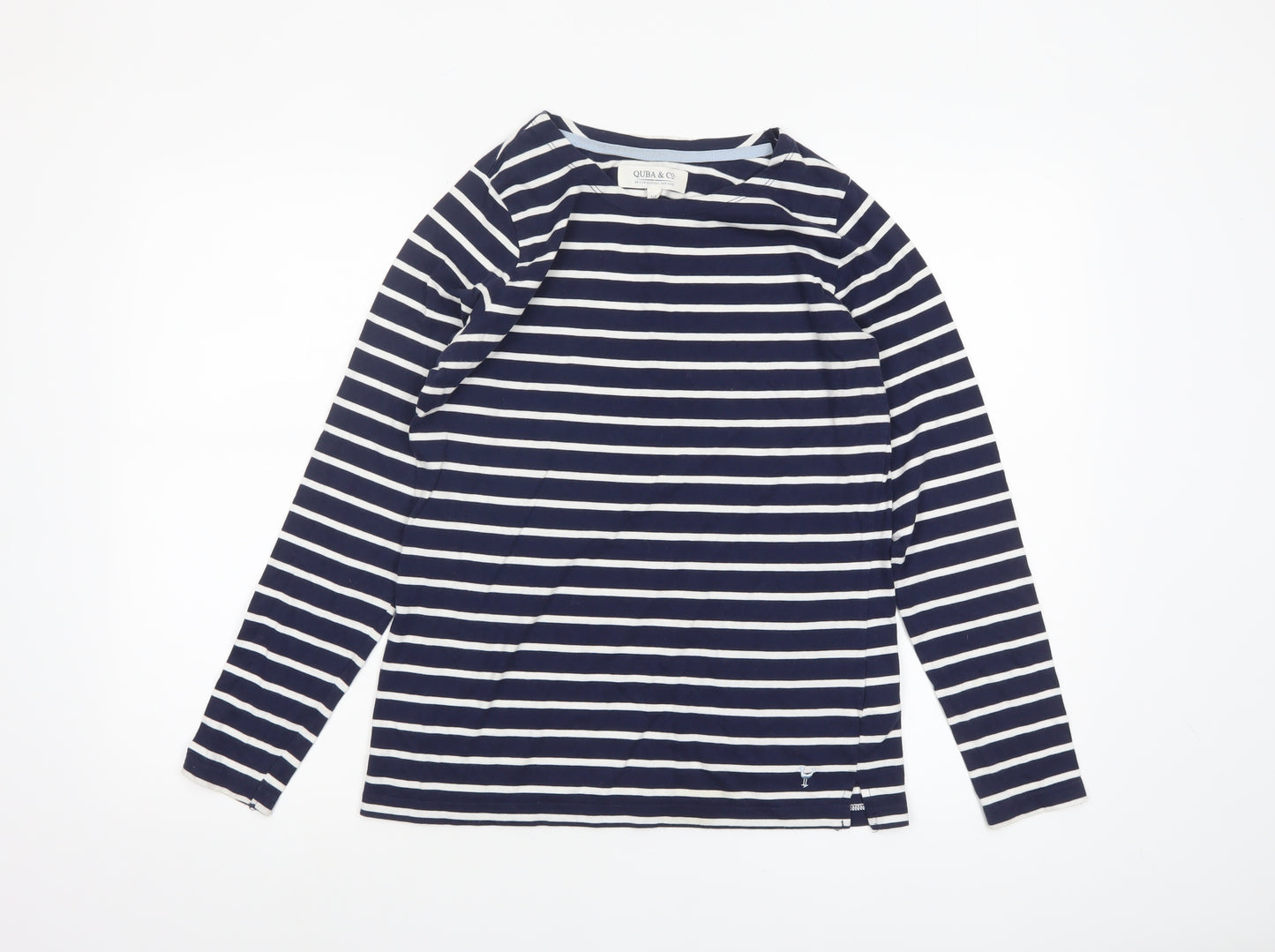Quba & Co Womens Blue White Striped Cotton Long Sleeve Nautical Top Size 10