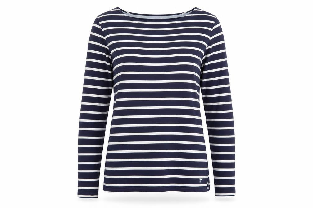 Quba & Co Womens Blue White Striped Cotton Long Sleeve Nautical Top Size 10