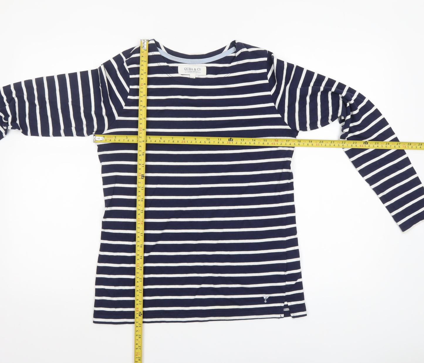 Quba & Co Womens Blue White Striped Cotton Long Sleeve Nautical Top Size 10