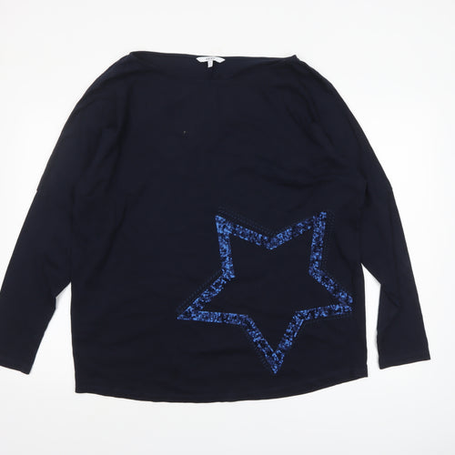 Next Womens Blue Sequin Star Cotton Long Sleeve T-Shirt Size L