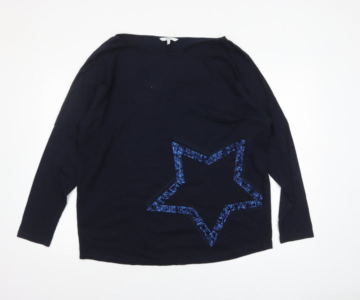 Next Womens Blue Sequin Star Cotton Long Sleeve T-Shirt Size L