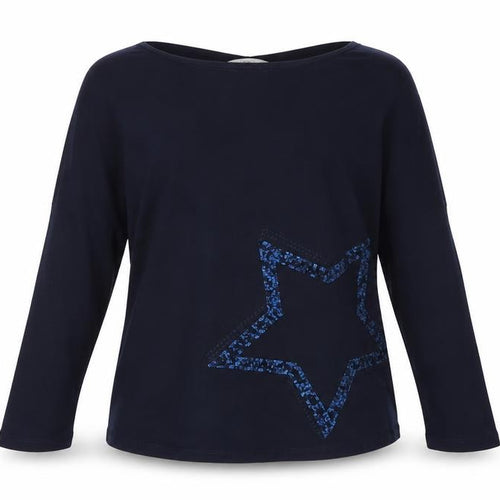 Next Womens Blue Sequin Star Cotton Long Sleeve T-Shirt Size L