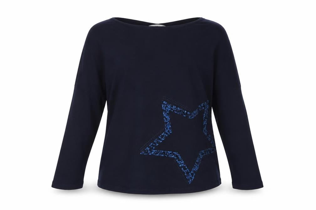Next Womens Blue Sequin Star Cotton Long Sleeve T-Shirt Size L