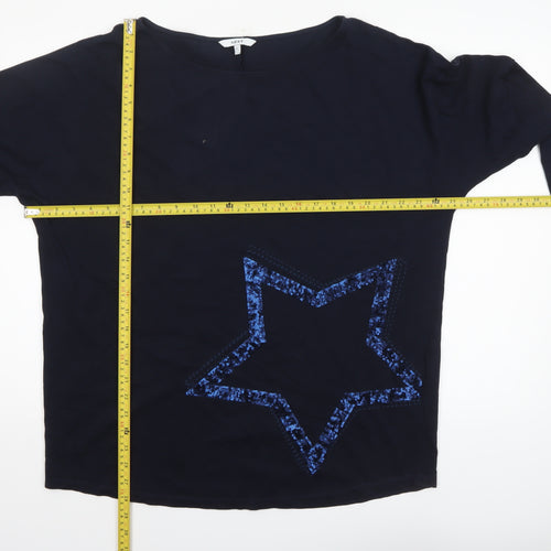 Next Womens Blue Sequin Star Cotton Long Sleeve T-Shirt Size L
