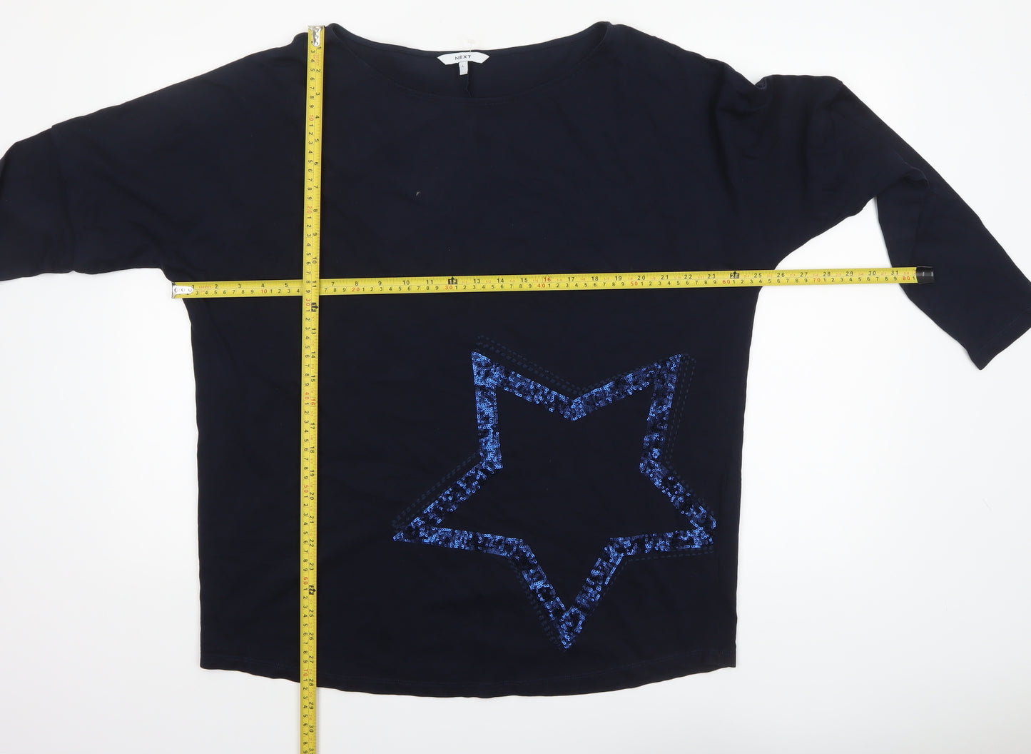 Next Womens Blue Sequin Star Cotton Long Sleeve T-Shirt Size L