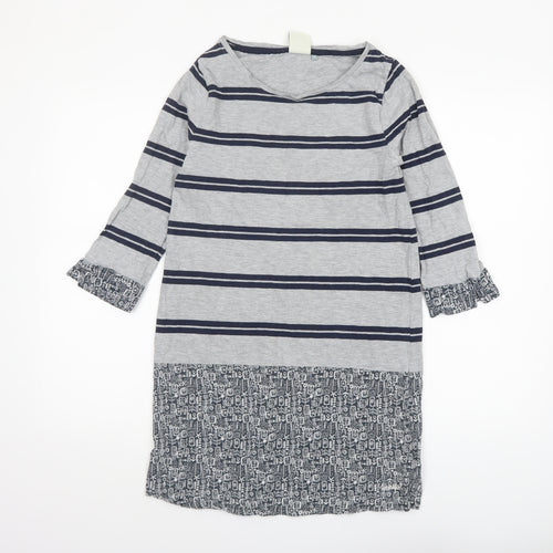 Weird Fish Womens Grey Striped 3/4 Sleeve Tunic Top Size 10