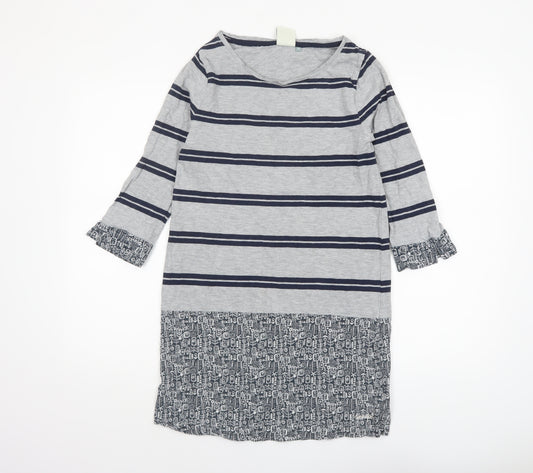 Weird Fish Womens Grey Striped 3/4 Sleeve Tunic Top Size 10