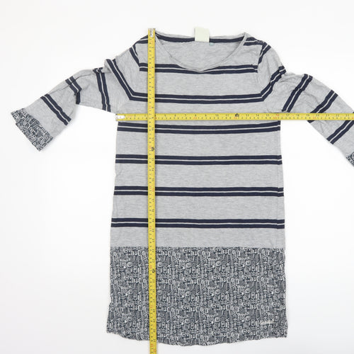 Weird Fish Womens Grey Striped 3/4 Sleeve Tunic Top Size 10