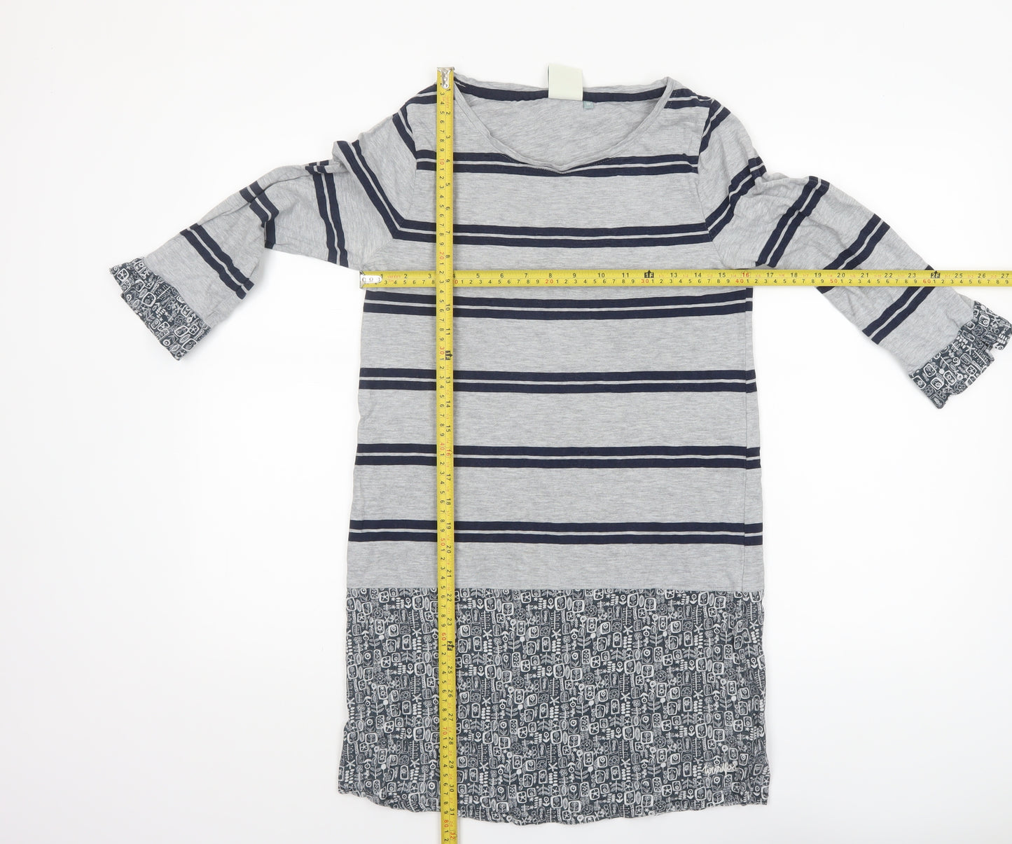 Weird Fish Womens Grey Striped 3/4 Sleeve Tunic Top Size 10