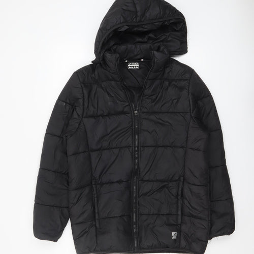 Sondico Men's Black Puffer Jacket Size S Hooded Winter Zip Coat