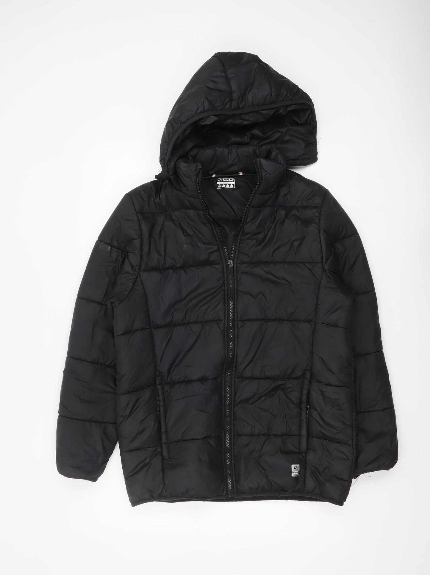 Sondico Men's Black Puffer Jacket Size S Hooded Winter Zip Coat