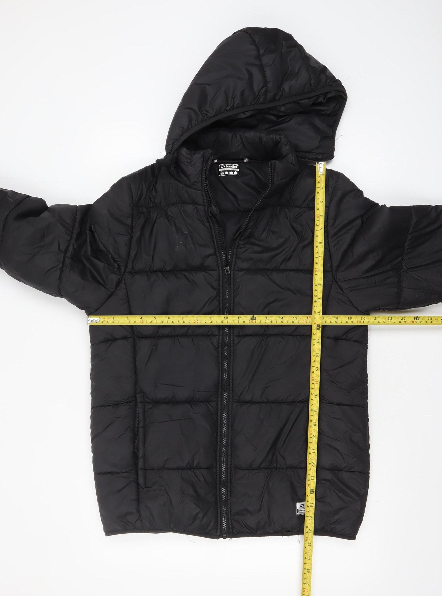 Sondico Men's Black Puffer Jacket Size S Hooded Winter Zip Coat