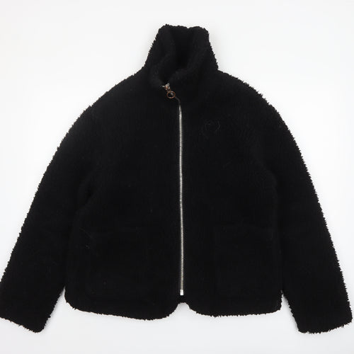 Topshop Women's Black Fleece Zip Up Jacket Size M