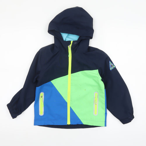 Top&Sky Kids Boys Blue Colourblock Waterproof Hooded Rain Jacket 4-5 Years