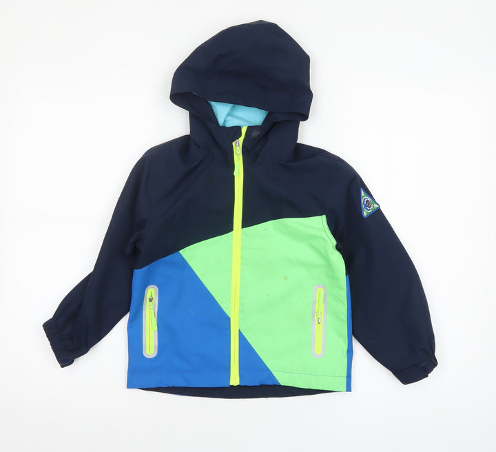 Top&Sky Kids Boys Blue Colourblock Waterproof Hooded Rain Jacket 4-5 Years