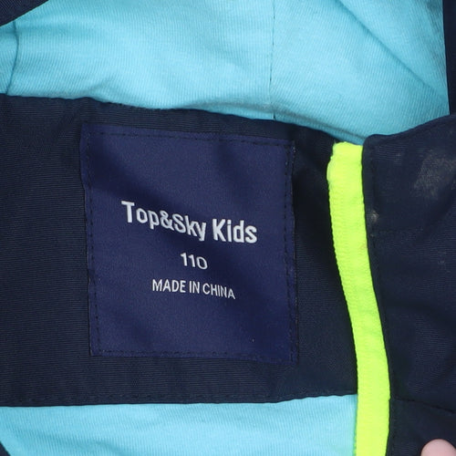 Top&Sky Kids Boys Blue Colourblock Waterproof Hooded Rain Jacket 4-5 Years