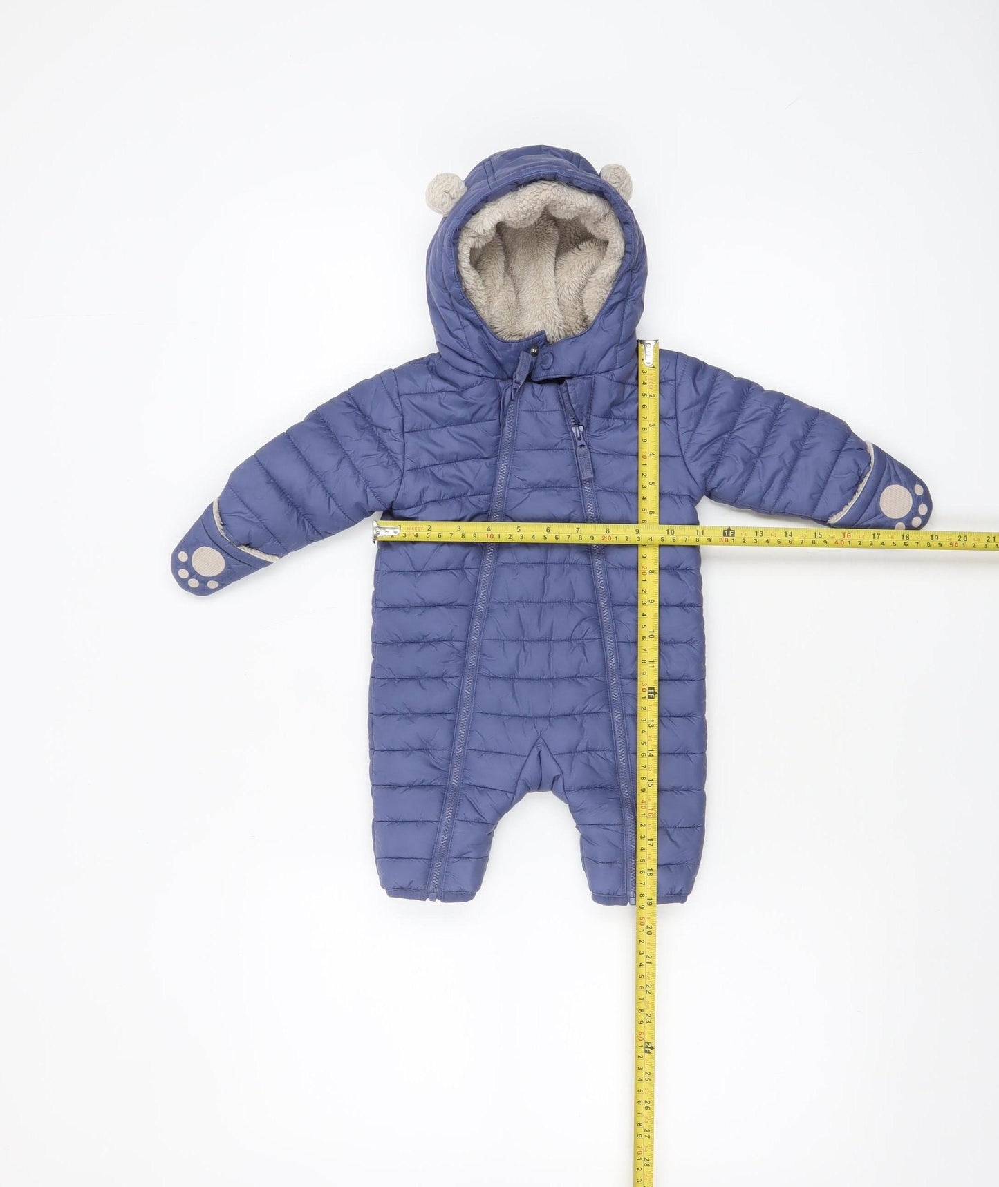 The Little White Company Unisex Blue Puffer Snowsuit 0-3 Months Hooded Winter