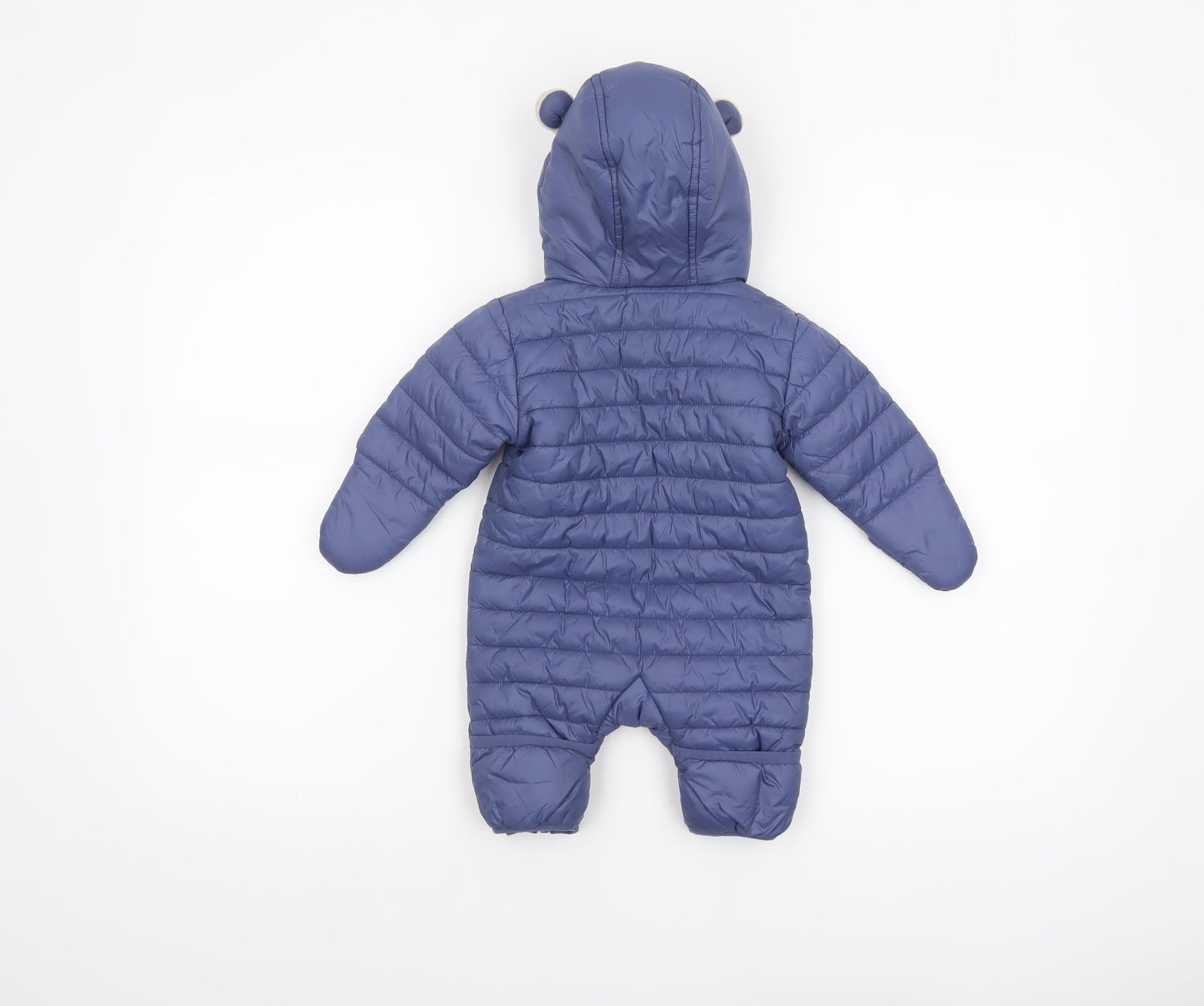 The Little White Company Unisex Blue Puffer Snowsuit 0-3 Months Hooded Winter