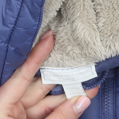 The Little White Company Unisex Blue Puffer Snowsuit 0-3 Months Hooded Winter