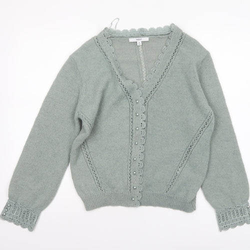 NEXT Women’s Green Beaded Knit Long Sleeve V-Neck Cardigan Size 14