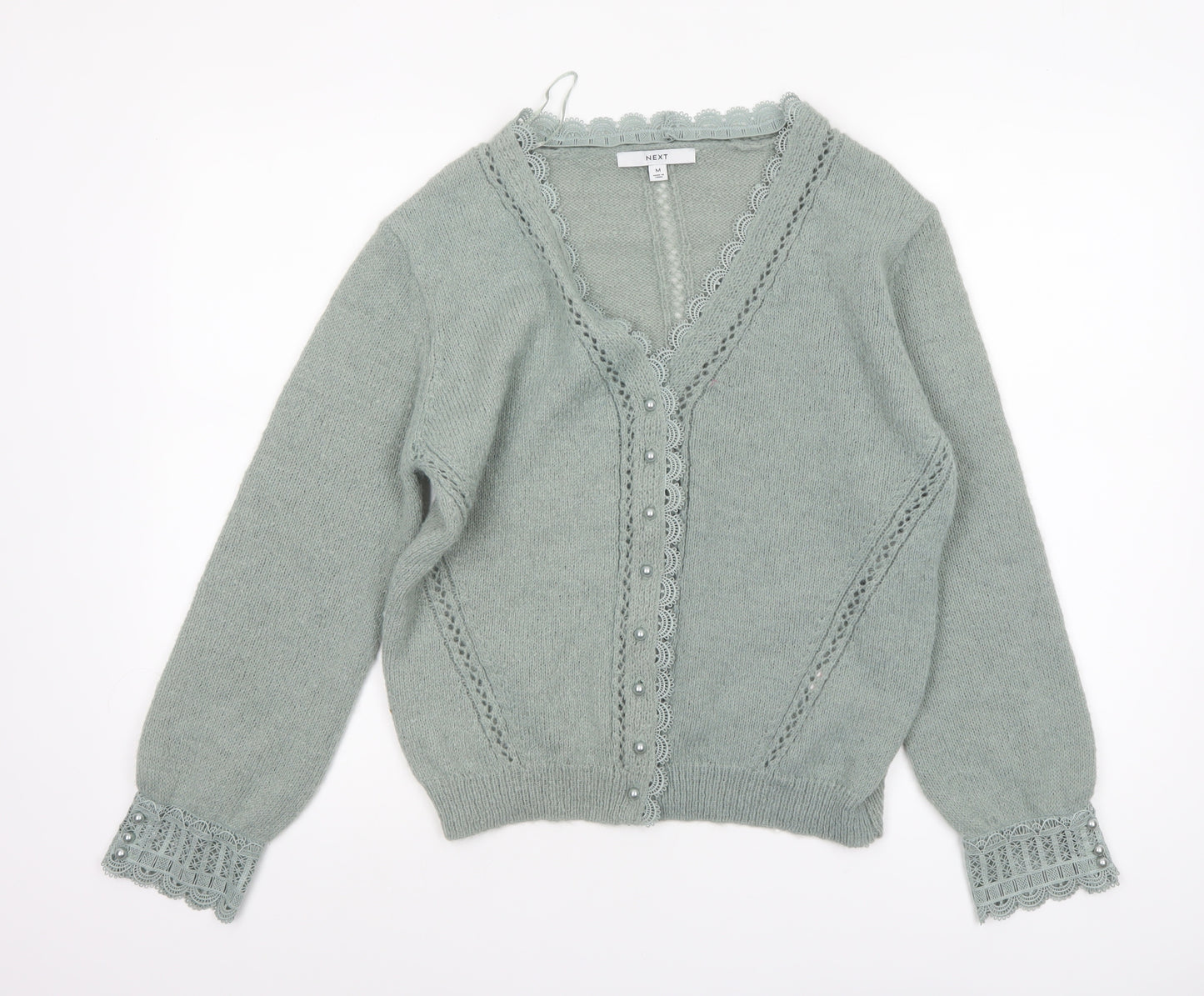 NEXT Women’s Green Beaded Knit Long Sleeve V-Neck Cardigan Size 14