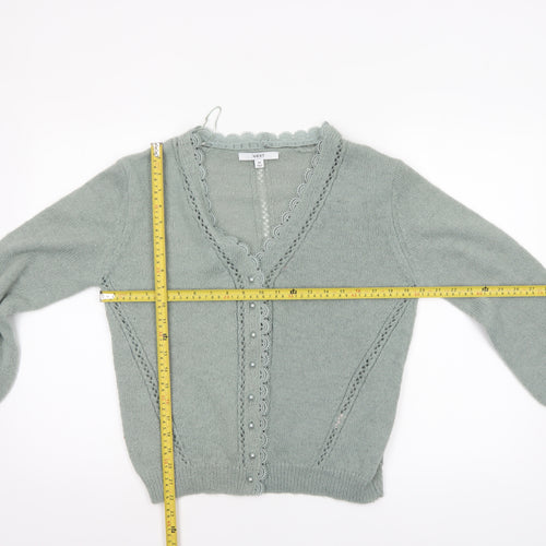 NEXT Women’s Green Beaded Knit Long Sleeve V-Neck Cardigan Size 14