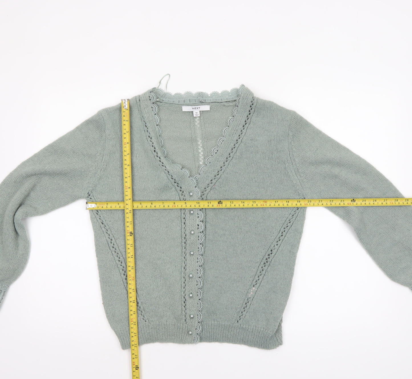 NEXT Women’s Green Beaded Knit Long Sleeve V-Neck Cardigan Size 14