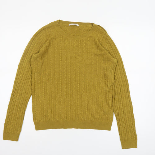 Tu Womens Yellow Cable Knit Crew Neck Jumper Size 12