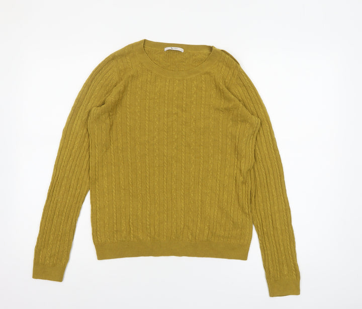 Tu Womens Yellow Cable Knit Crew Neck Jumper Size 12