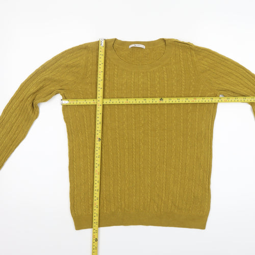 Tu Womens Yellow Cable Knit Crew Neck Jumper Size 12
