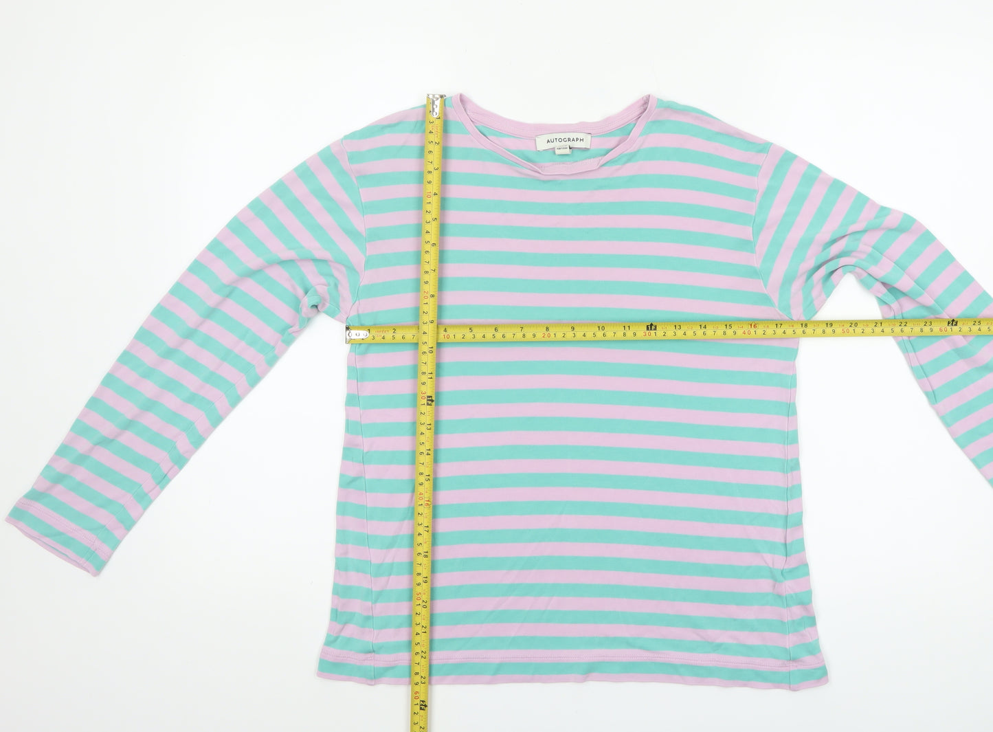 Marks and Spencer Women’s Multicoloured Striped Long Sleeve Lyocell T-Shirt Size 12
