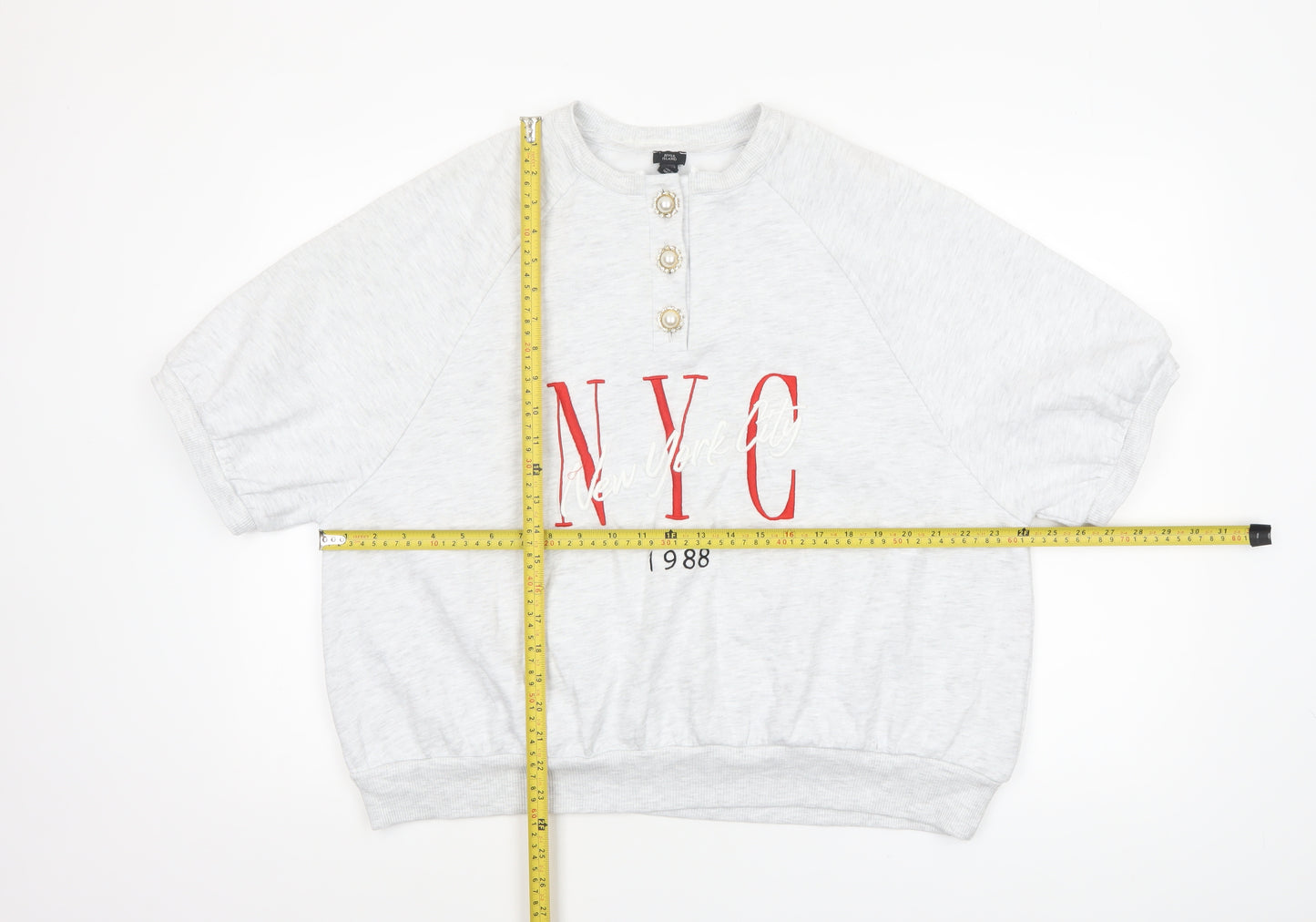 River Island Womens Grey NYC 1988 Relaxed Jersey T-Shirt Size L