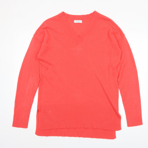 Papaya Women's Red V-Neck Long Sleeve Acrylic Jumper Size 12