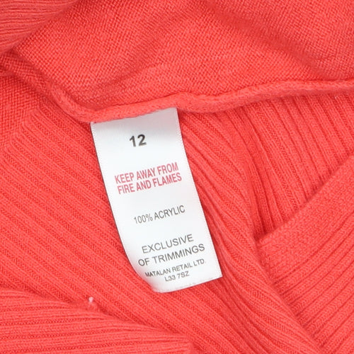 Papaya Women's Red V-Neck Long Sleeve Acrylic Jumper Size 12