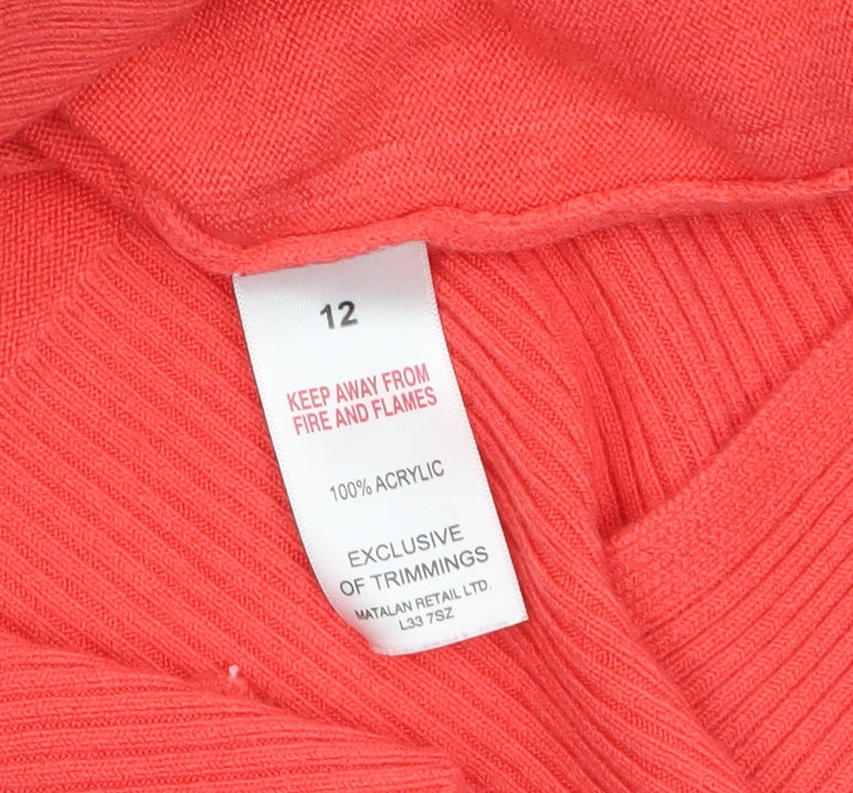 Papaya Women's Red V-Neck Long Sleeve Acrylic Jumper Size 12