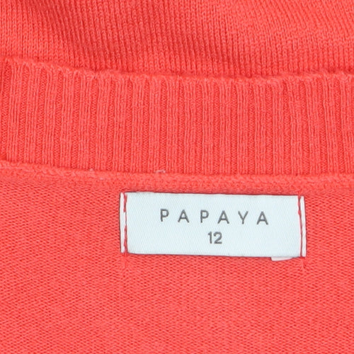 Papaya Women's Red V-Neck Long Sleeve Acrylic Jumper Size 12