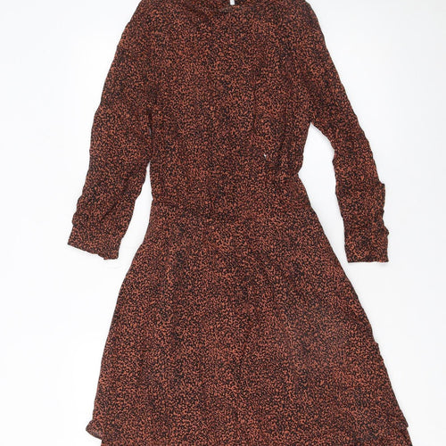 Oasis Women Brown Animal Print A-Line Belted Dress UK 8