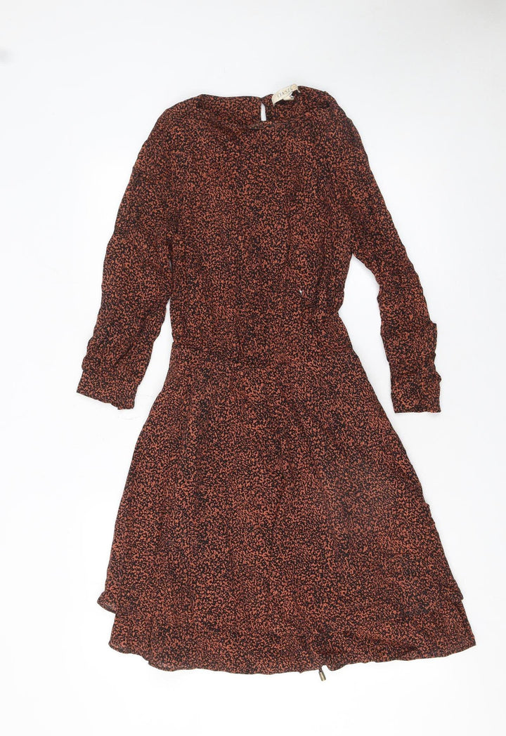Oasis Women Brown Animal Print A-Line Belted Dress UK 8