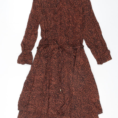Oasis Women Brown Animal Print A-Line Belted Dress UK 8
