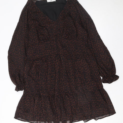 MNG Women's Brown Animal Print Long Sleeve Shift Dress Size 16