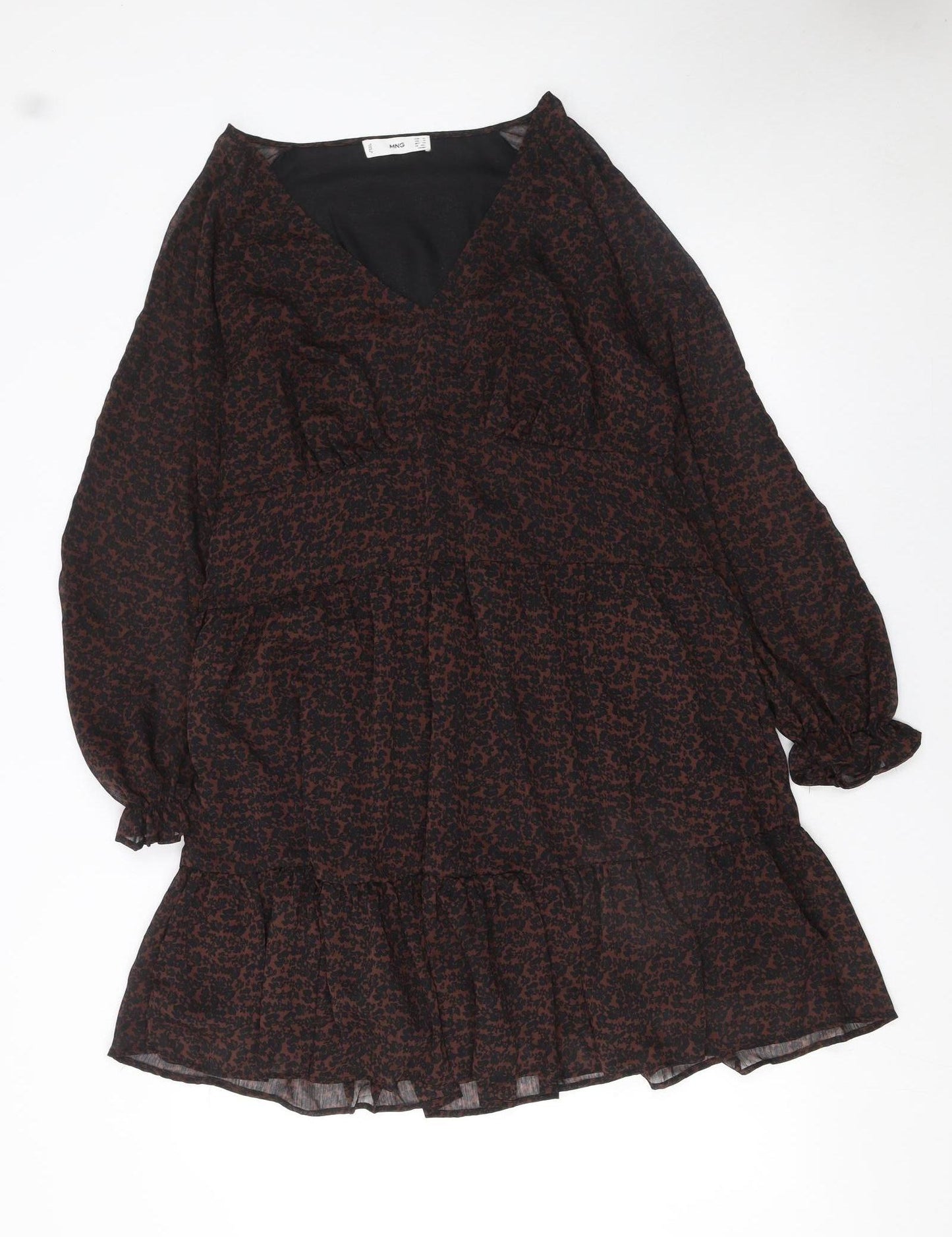 MNG Women's Brown Animal Print Long Sleeve Shift Dress Size 16
