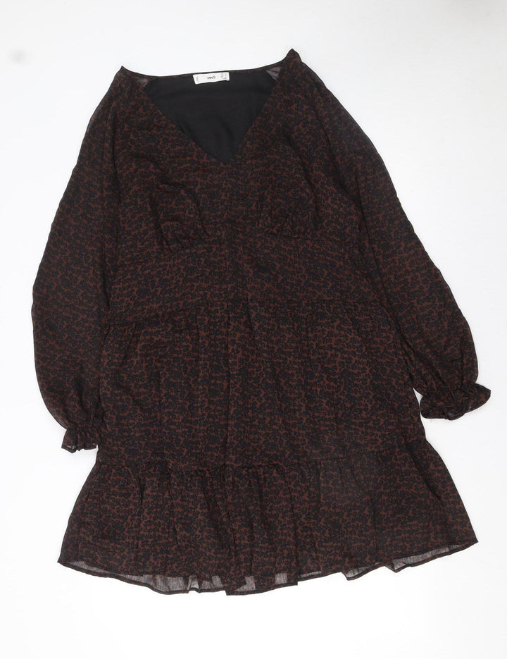 MNG Women's Brown Animal Print Long Sleeve Shift Dress Size 16