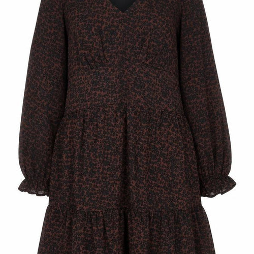 MNG Women's Brown Animal Print Long Sleeve Shift Dress Size 16