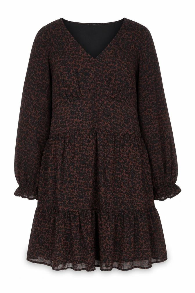 MNG Women's Brown Animal Print Long Sleeve Shift Dress Size 16