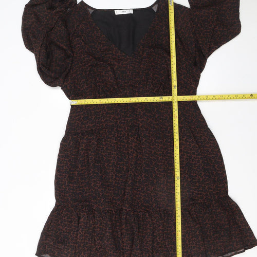 MNG Women's Brown Animal Print Long Sleeve Shift Dress Size 16