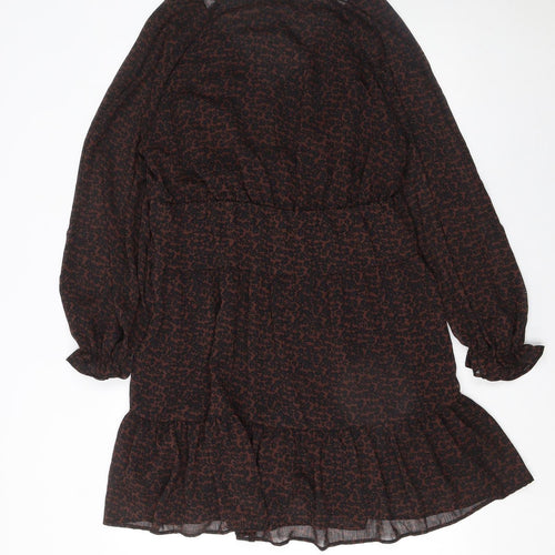 MNG Women's Brown Animal Print Long Sleeve Shift Dress Size 16