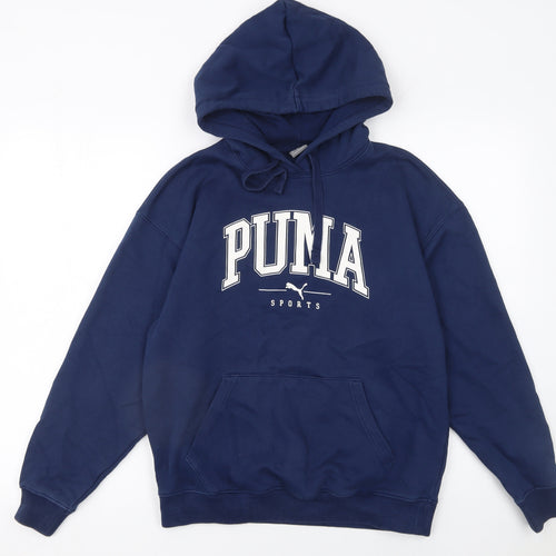 PUMA Womens Blue Pullover Hoodie Size 10 Cotton Blend Sportswear