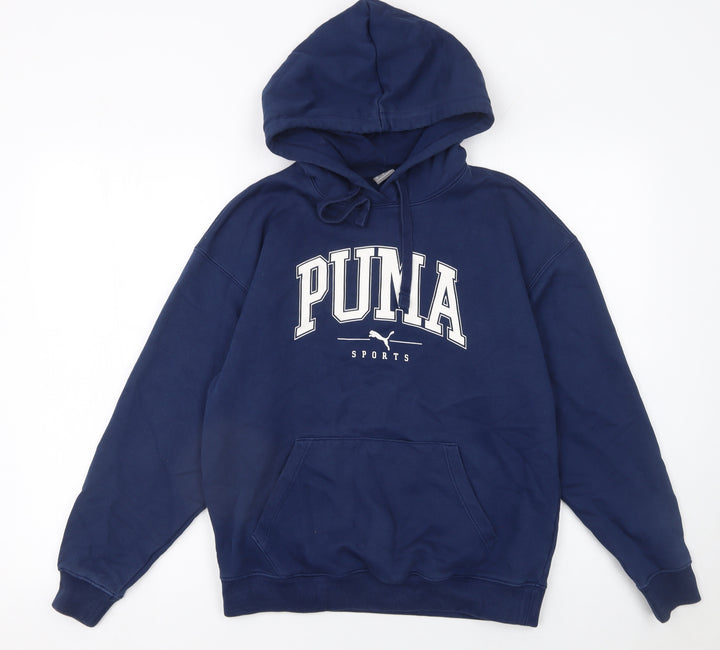 PUMA Womens Blue Pullover Hoodie Size 10 Cotton Blend Sportswear