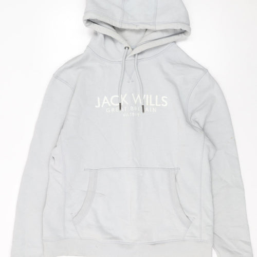 Jack Wills Men's Grey Pullover Hoodie L Embroidered Logo Cotton Blend